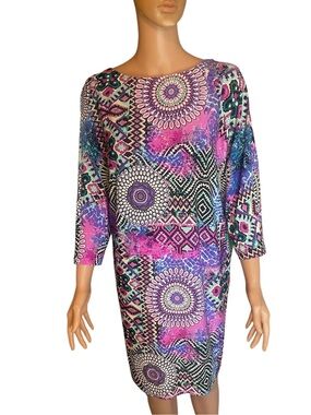 Muse Pink Purple Blue Geometric Print Shift Dress 8